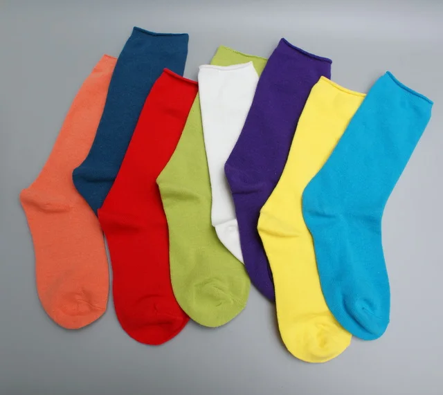 Женские хлопковые носки с рисунком для девочек, яркие цвета носков стандартной длины скручивание кромки