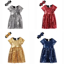 Платье с блестками для девочек; детское летнее праздничное платье с золотыми блестками; розовое платье для свадебного торжества; платье для выпускного вечера; платье с короткими рукавами для малышей