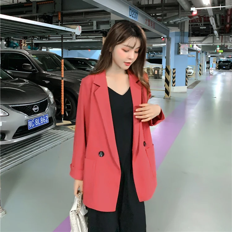 Осеннее и зимнее женское платье, осенняя одежда, стиль, корейский стиль, Ранняя осень, горчичный свободный крой, длинный рукав, костюм, куртка Fa
