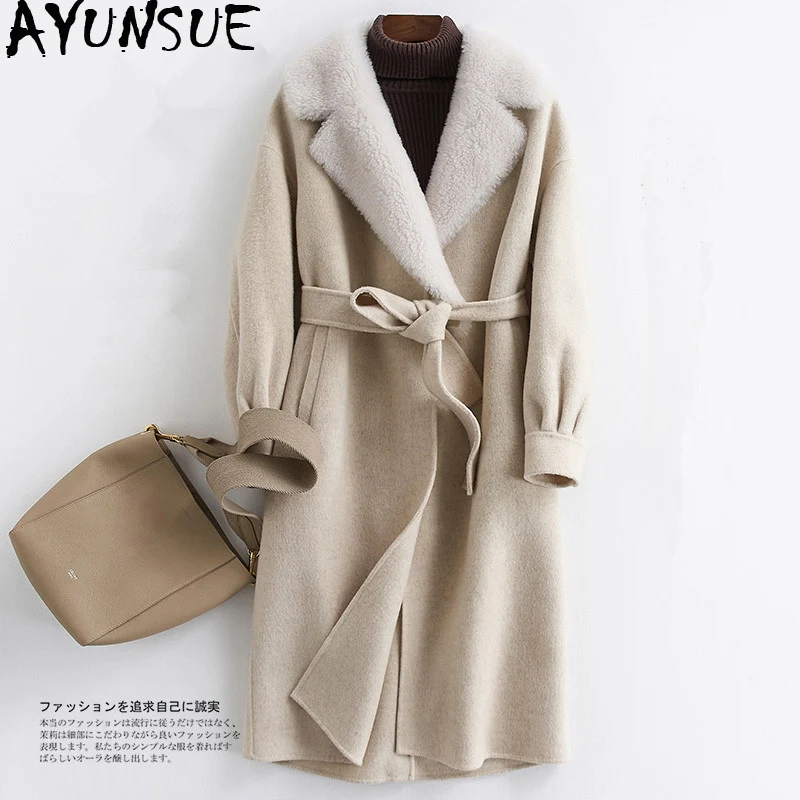 AYUNSUE шерстяное пальто осенне-зимняя куртка Женский меховой воротник двухстороннее шерстяное пальто корейские длинные куртки Chaqueta Mujer MY