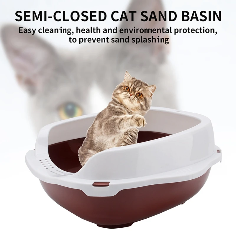

Large Size Cat Litter Box Semi-Closed Cat Sandbox Toilet for Pet Cat Training Toilet Cat Litter Tray with Litter Shovel Gift