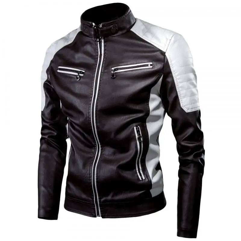 Men's spring leisure locomotive stitching leather jacket jacket men's fall fashion locomotive retro warm leather m