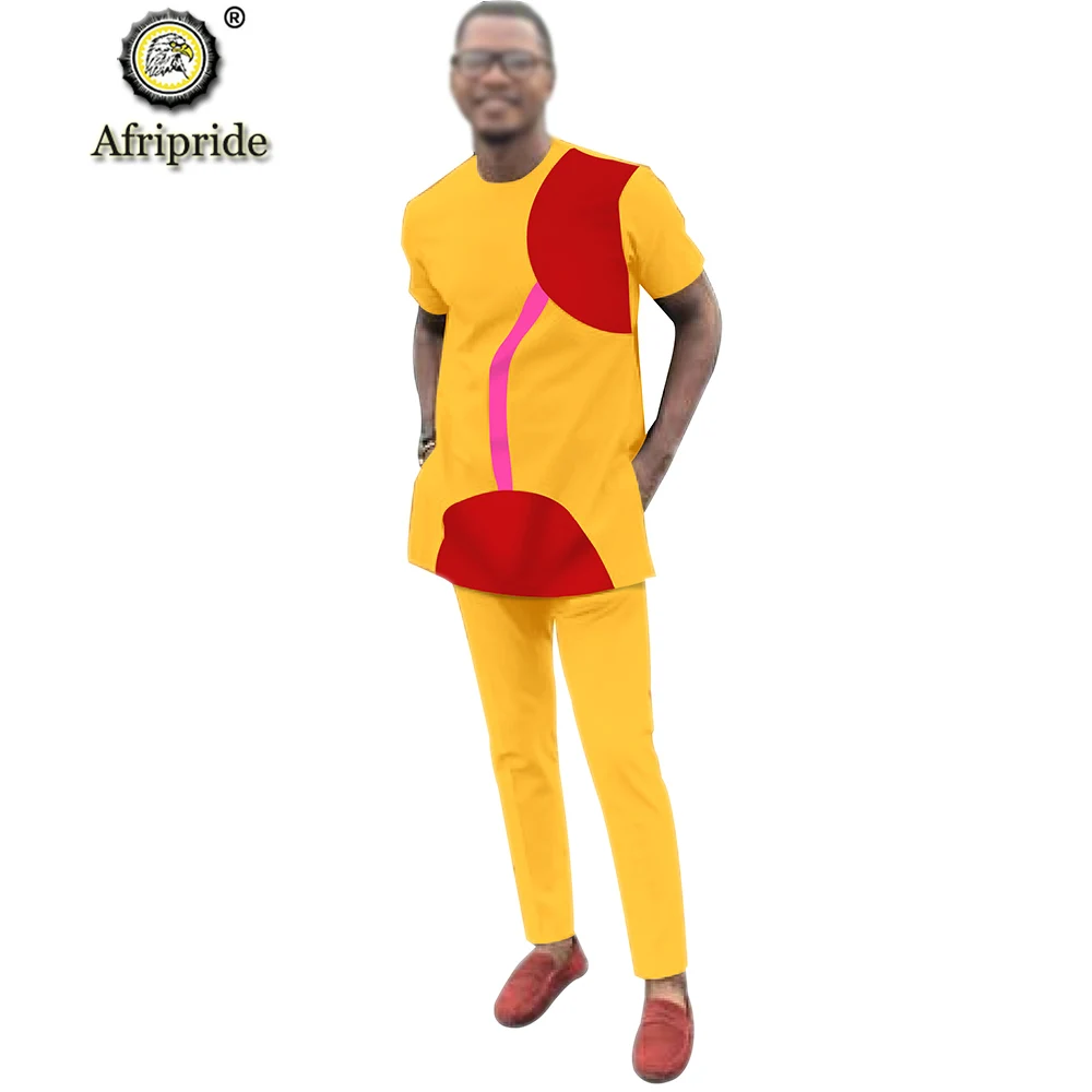 Promo Dashiki Men Outfits African Clothing Ankara Tops and Pants Set Tribal Tracksuit Shirt Blouse Pockets AFRIPRIDE S1916047
