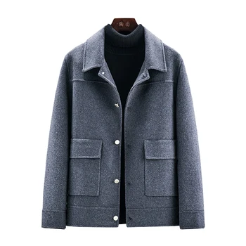 

2020 New Winter Korean Style Men Double-sided Wool Jacket Turn-down Collar Solid Coat Men‘s Casual Woolen Overcoat Male Size 3XL