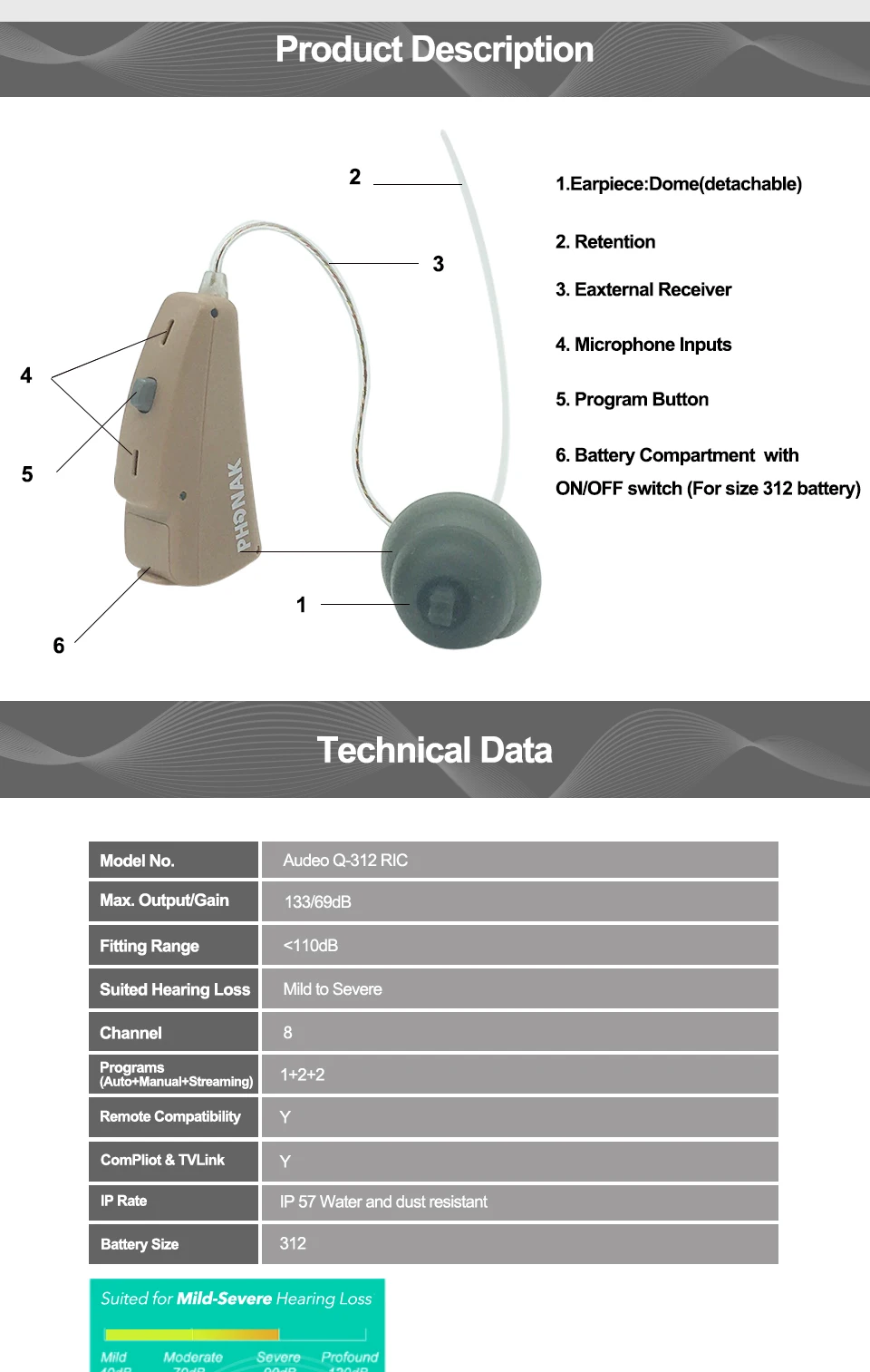 Старт! Phonak 8 каналов цифровой программируемый RIC BTE слуховой аппарат Audeo Q30 312 Tinnitus уход супер мощность