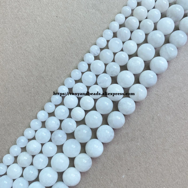 

Genuine Semi-precious Natural B quality Opaque Blue Shine White Moonstone Round Loose Beads 15" 6 8 10MM For Jewelry Making DIY