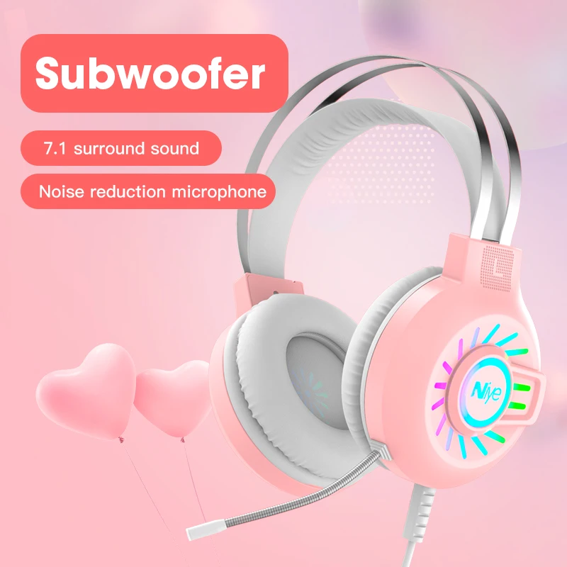 Headset Wired Computer Headset 3D Stereo Gaming Headset with Microphone Noise cancelling Headphone Girl Cute Headphones