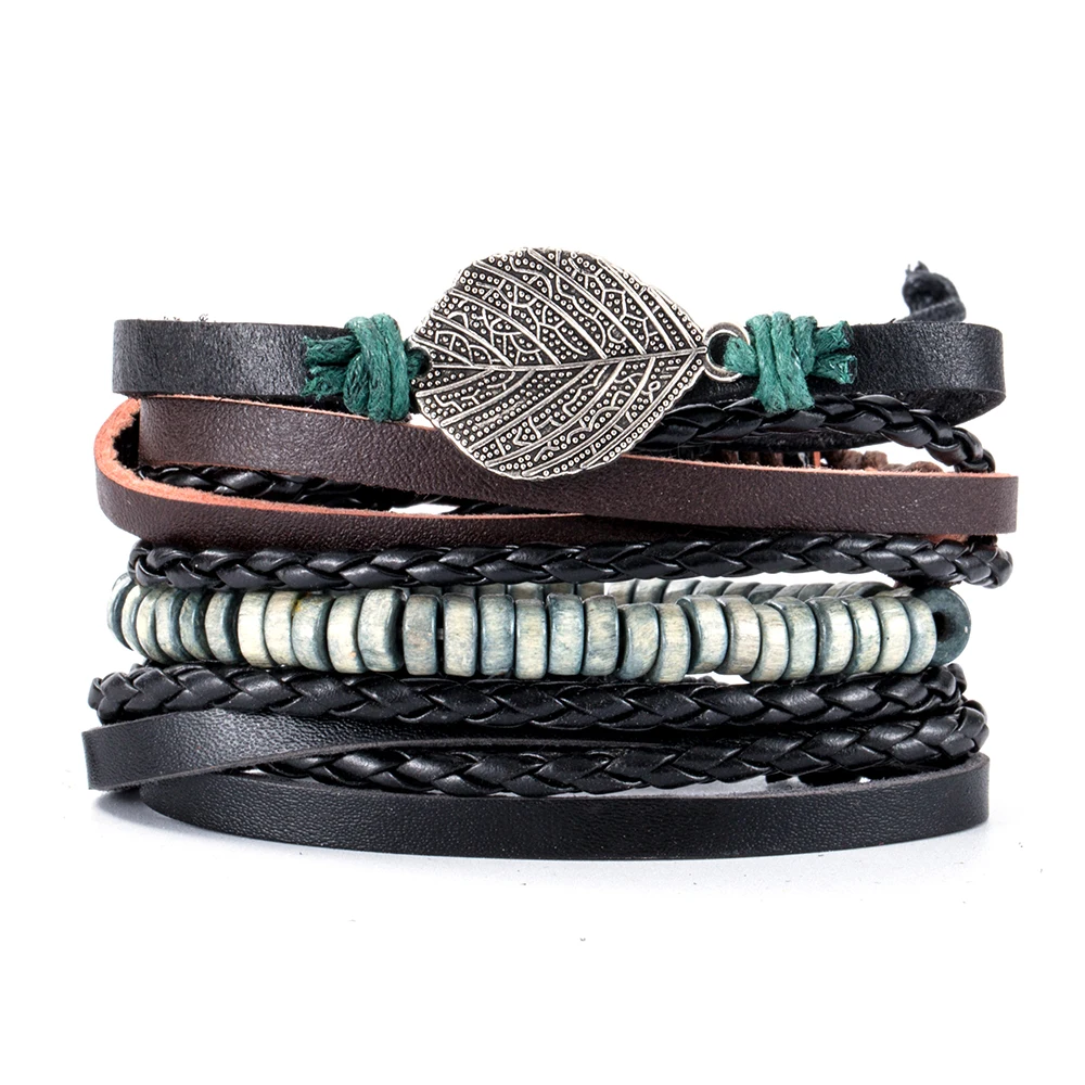 Eif Dock Vintage Multilayer Leather Braid Bracelets Bangles Star Leaf Owl Handmade Rope Wrap Bracelets Male Gift Jewlery leather bracelets