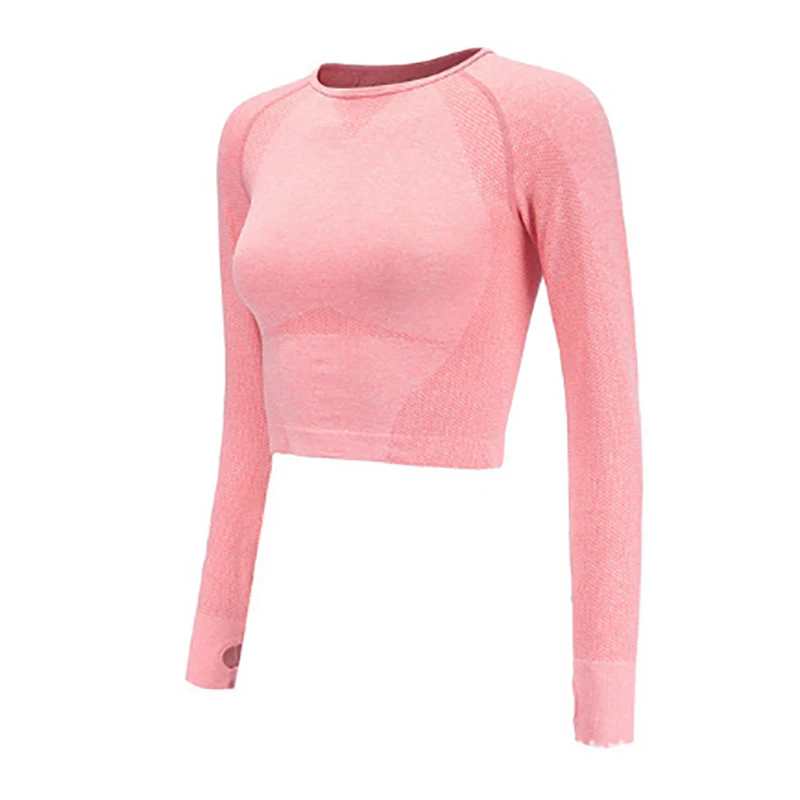 Pink SALSPOR бесшовные рубашки с длинным рукавом для йоги женские эластичные спортивные укороченные для спортзала Топ дышащая Спортивная одежда для фитнеса - Цвет: Pink