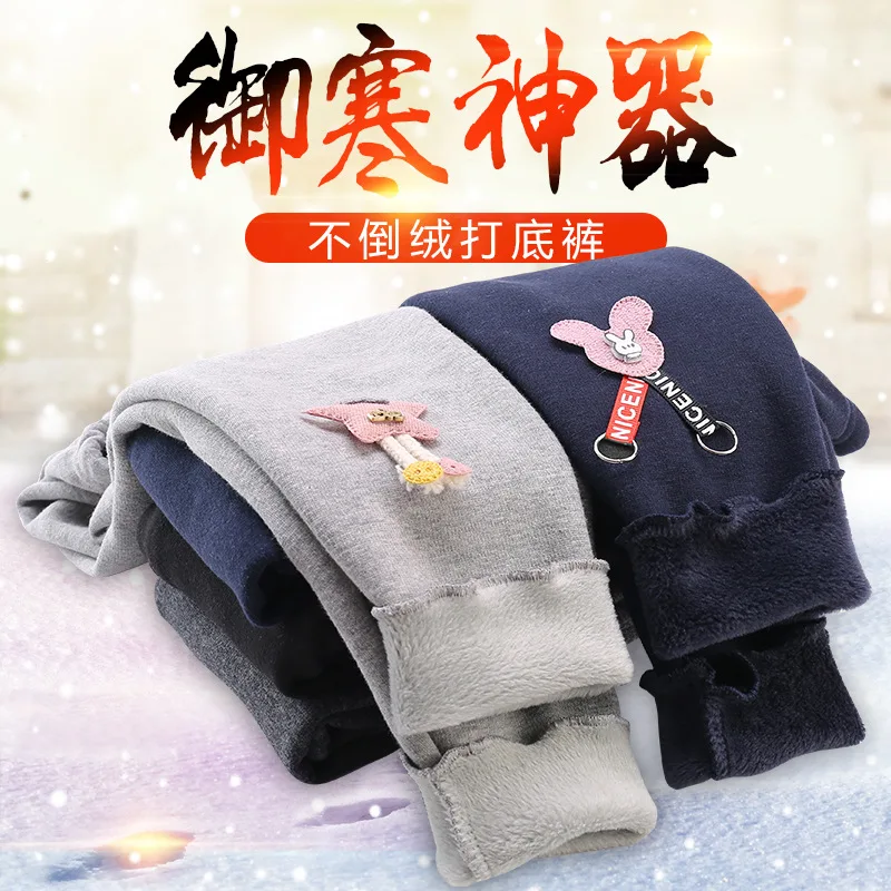 Kids Skinny Pencil Pants Girls Winter Cute Cartoon Bowknot Leggings Children Thick Warm Clothing Fall Bottoms Spring Trousers