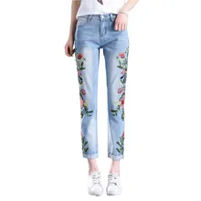 Новинка весна лето Цветочная вышивка джинсы женские штаны-карандаш стрейч из денима Высокая талия джинсы брюки женские Pantalon Femme C3979