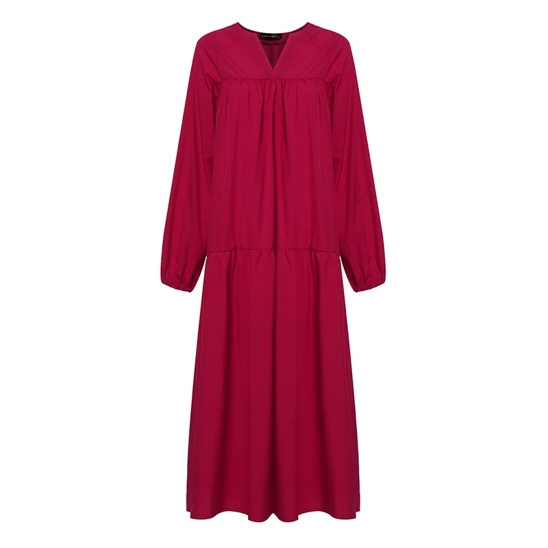 S-5XL Celmia, женское винтажное платье-рубашка с длинным рукавом, повседневные свободные вечерние платья, женское платье с v-образным вырезом, одноцветные плиссированные длинные платья макси