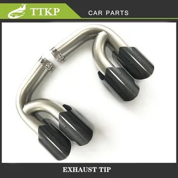 

Double tips Polished Carbon Fiber Tail Pipe Muffler Exhaust Tips For 2018 2019 Porsche Cayenne GTS Stainless Steel mufflers