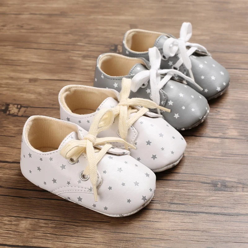  Newborn Baby Shoes 2019 Infant first walkers Toddler PU Leather Shoes Lace-up Baby Boy Girls Star P