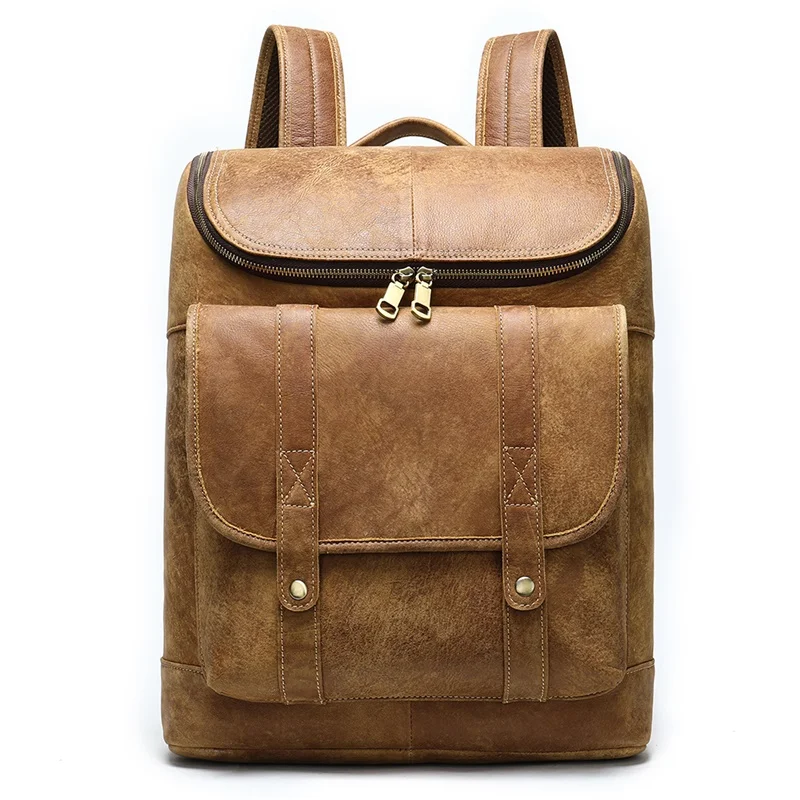 MVA мужской рюкзак из натуральной кожи, школьный мужской рюкзак для ноутбука, кожаный роскошный рюкзак для путешествий, мужская сумка для колледжа - Color: 8829B3brown