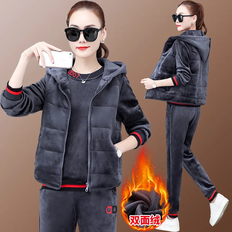 

Fashion Fall And Winter Clothes Three-piece Set Women's Large Size Dress 2019 New Style Sports-Style Western Style plus Velvet T