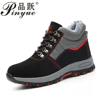 

man big size steel toe caps working safety cotton shoes warm plush winter snow ankle fur security boots construction site worker
