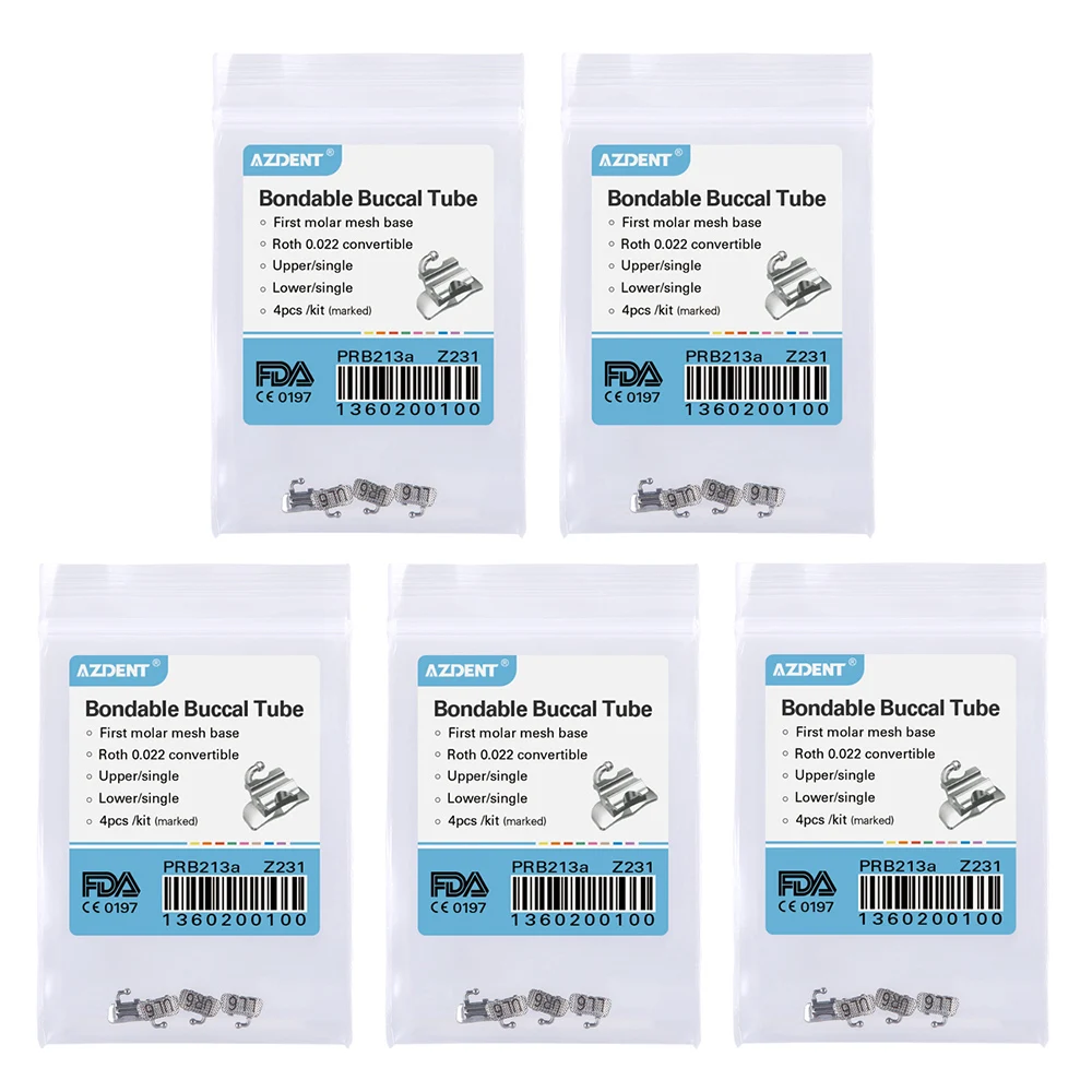 

5 Sets AZDENT Bondable Orthodontic BuccalÂ Tube 1stÂ MolarÂ Mesh Base Roth/MBT/Edgewise 0.022 Convertible Upper&Lower Single Tube