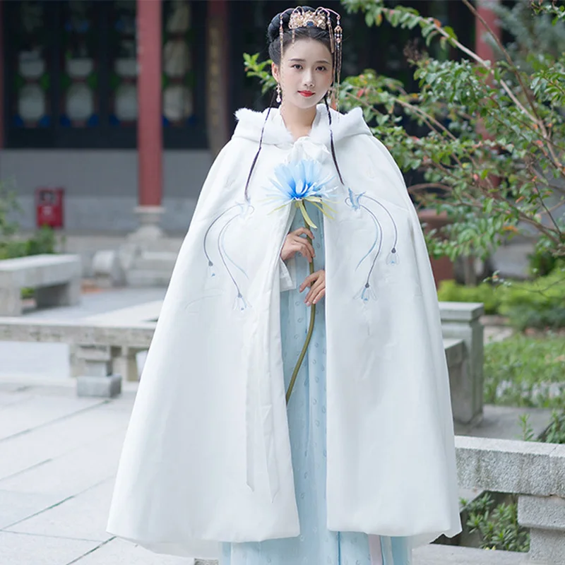 Вышивка Hanfu плащ для женщин народное представление одежда осень и зима пальто дамы с капюшоном фестивальный рейв наряд DC3443
