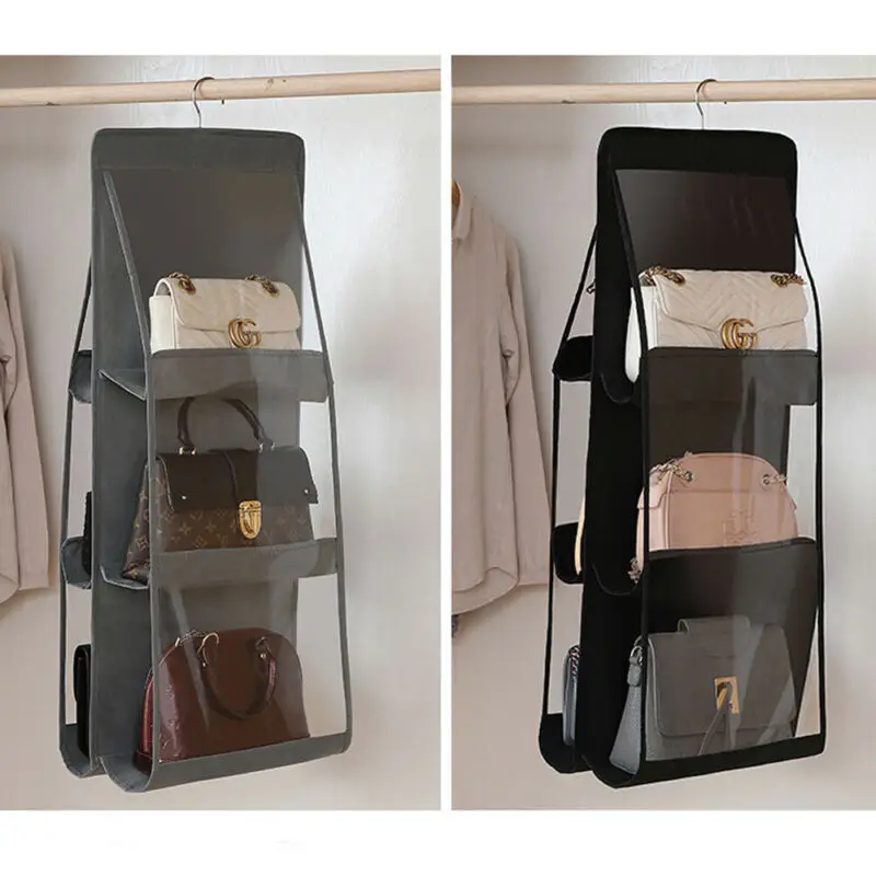 6 карманов прозрачный висящий кошелек сумка-Органайзер для хранения вешалка для шкафа сумка Экономия пространства пакет черный и белый