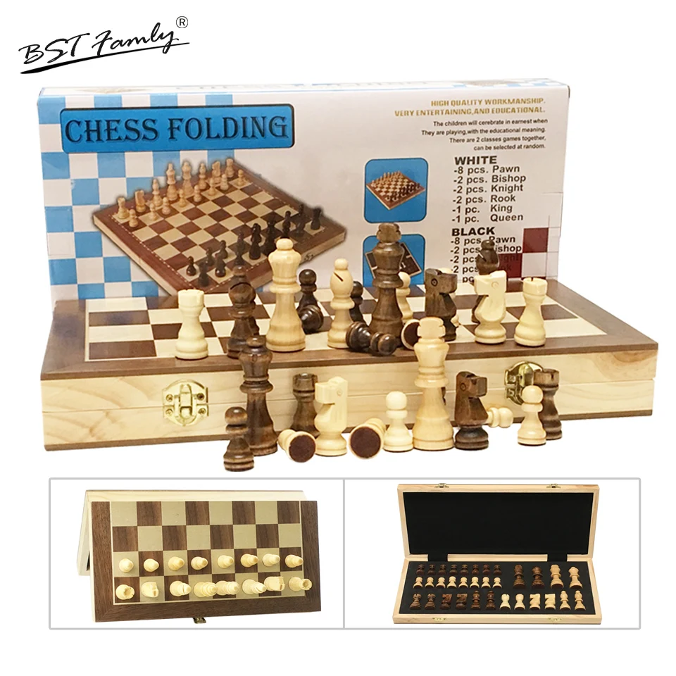 5 Sizes Wooden Chess Set With Folding Board and Magnetic Pieces