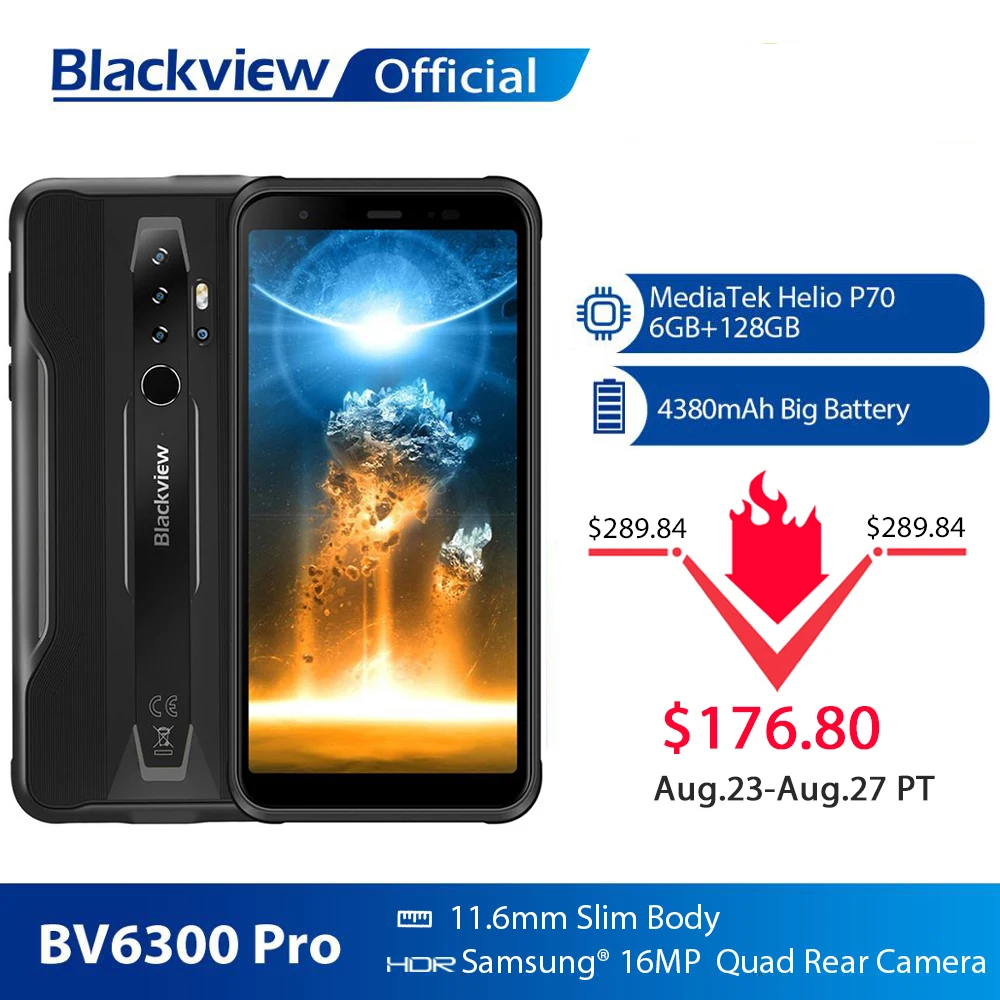 Get BLACKVIEW BV6300 Pro Helio P70 6GB+128GB Smartphone 4380mAh Android 10 Mobile Phone Quad Camere NFC IP68 Waterproof Rugged Phone