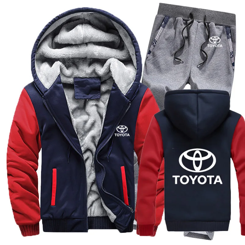 8 Мужская толстовка с капюшоном с логотипом Toyota, мужской костюм, Зимняя Толстая Теплая Флисовая Спортивная одежда на молнии, мужская куртка+ штаны 2 - Цвет: 8
