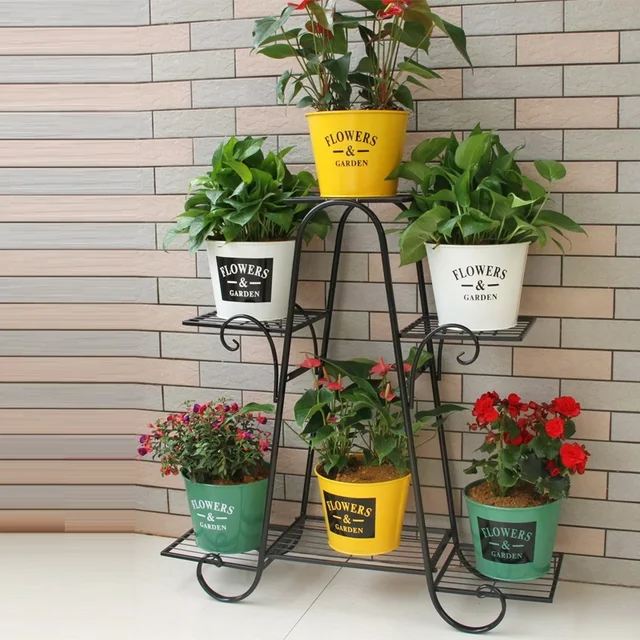 Portapiante In Metallo Pieghevole Con 3 Vasi E Ripiano Inferiore Per Casa E Giardino 47x37x785cm Nero 82837271