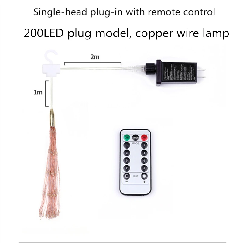 Светодиодный светильник-фейерверк, гирлянда, подвесная Солнечная сказочная лампа, 1200 светодиодный Рождественский праздничный романтический свадебный Декор, мерцающий светильник s - Испускаемый цвет: 200LED plug warm