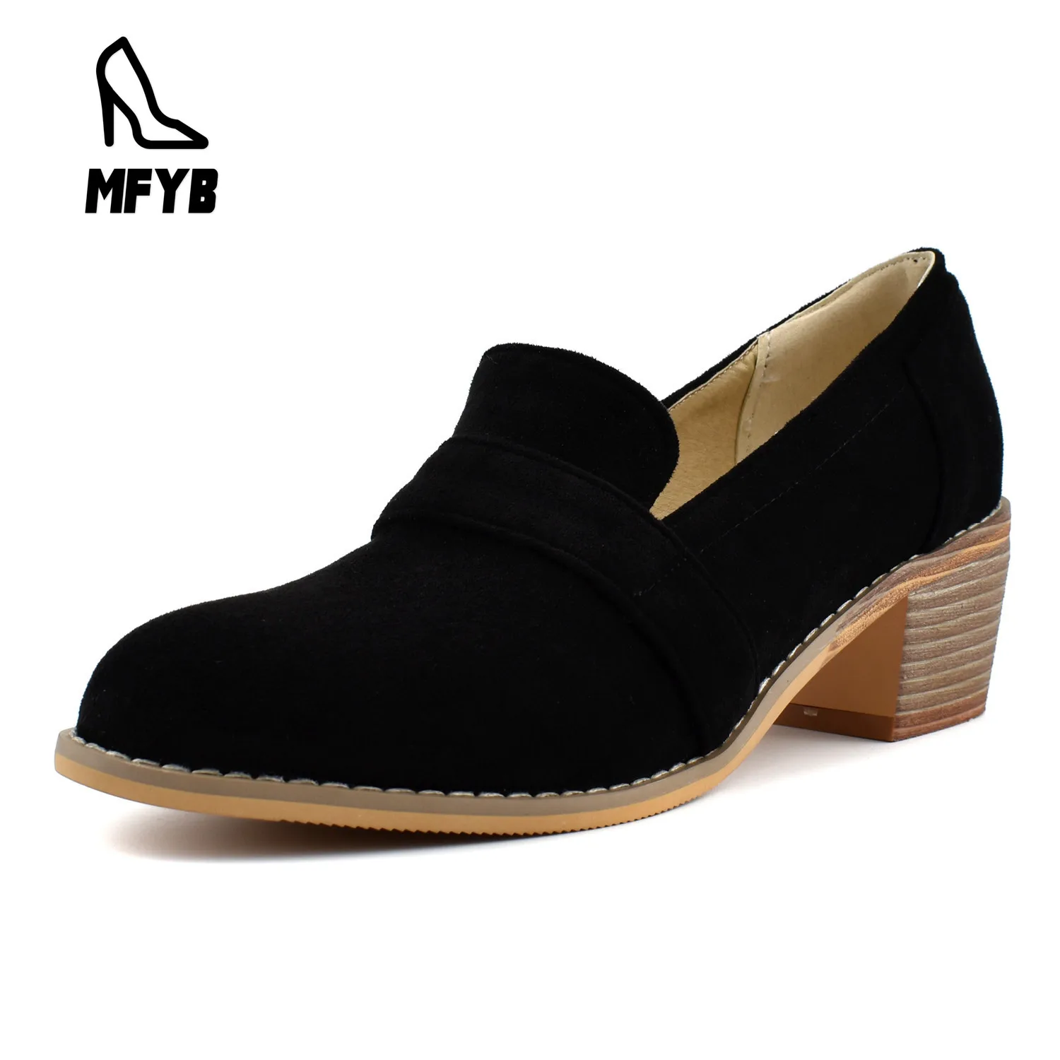 

MFYB Women's single shoes 2020 spring new fashion mid-heeled women's shoes 35-43 large size shallow mouth casual single shoes