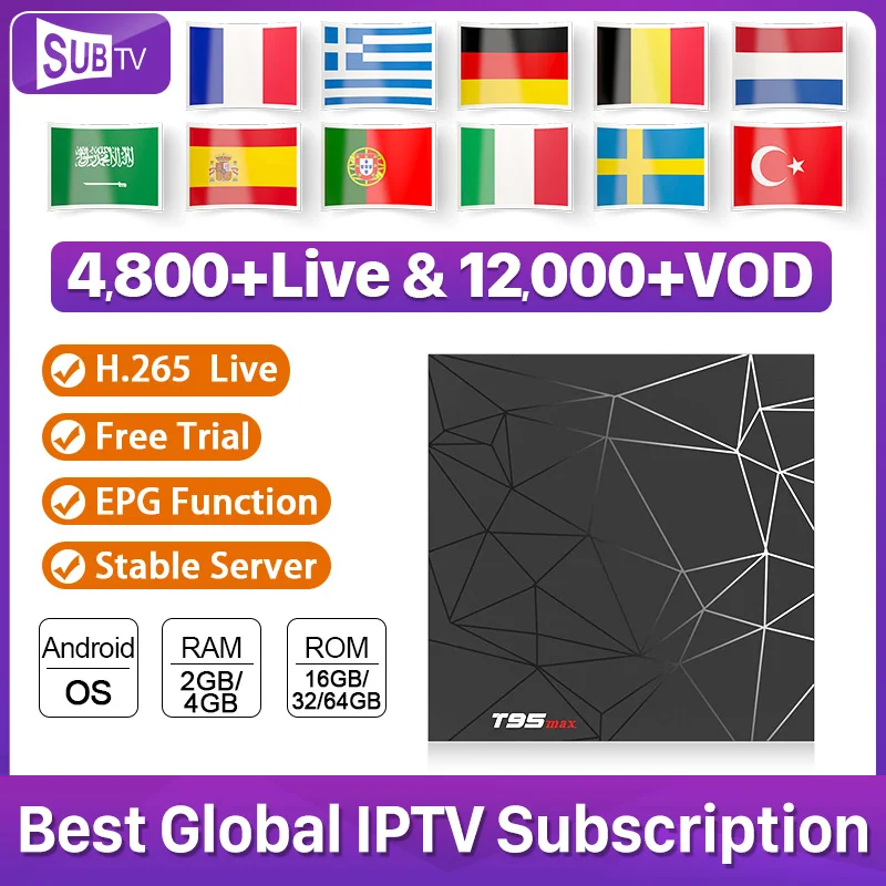 

T95max German IPTV France Arabic Spain SUBTV 1 Year Android box IPTV subscription 6K IPTV French Belgium Italy Greece IP TV