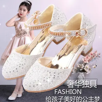 

Girls Sandals Rhinestone Butterfly Latin Dance Kids Shoes Children High Heel Princess Shoes Glitter Leather Party Dress Wedding