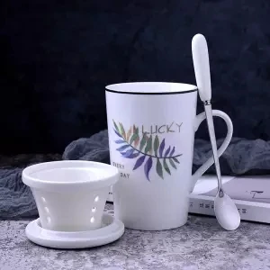 Креативная керамическая чашка большая емкость чашка для воды кружка пара простая чашка для молока с крышкой с ложкой офисная чашка одна чашка кофейные кружки - Цвет: 400ML set