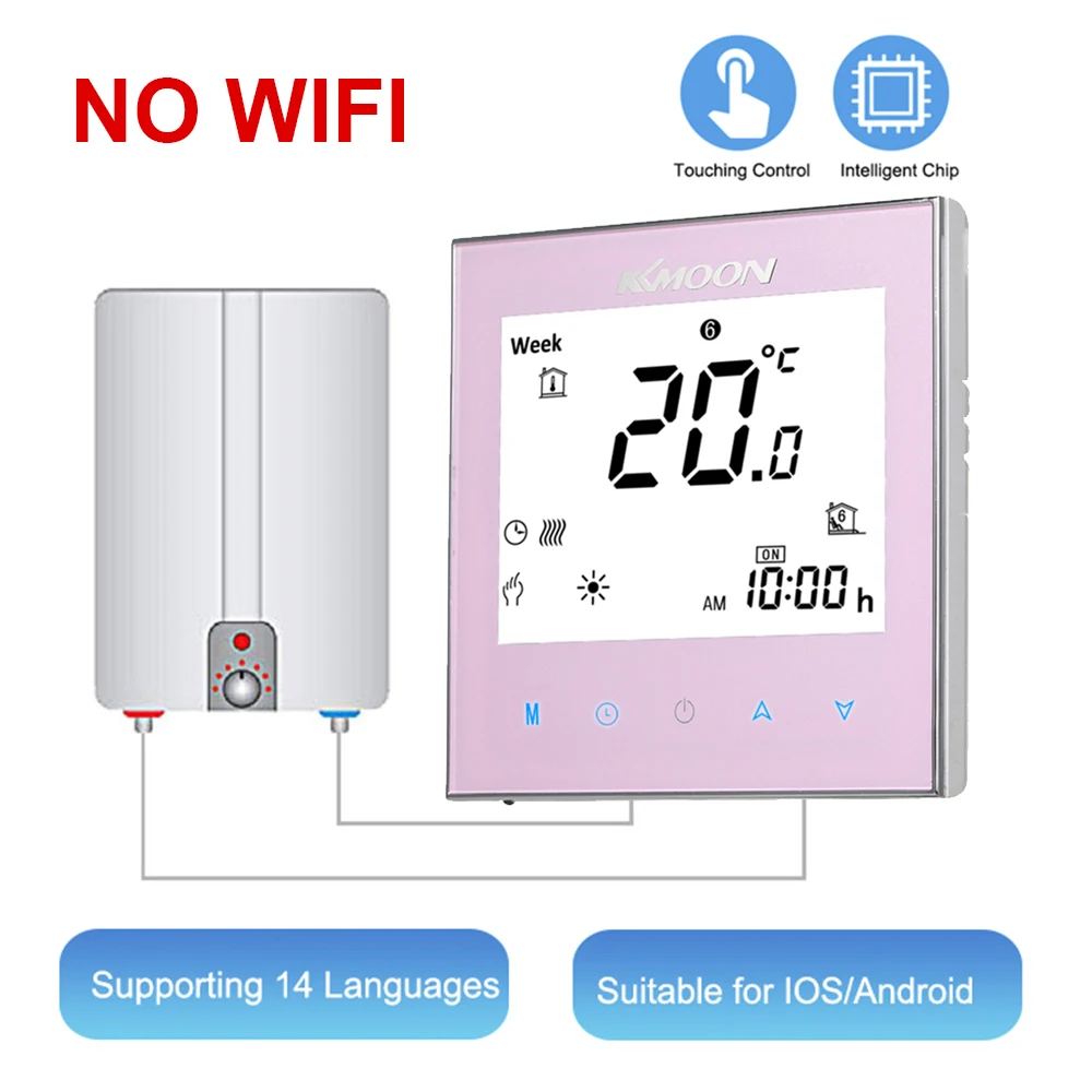 WiFi умный термостат контроль температуры Лер для воды/газового котла отопления работает с Google Home Голосовое управление Энергосбережение - Цвет: Pink no WiFi