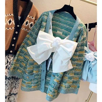 

Cosmicchic 2020 Fashion Runway Design Women's Cardigan Sweater Long Sleeve V-neck Gold Button Knitted Jacket Sequin Sweater Coat