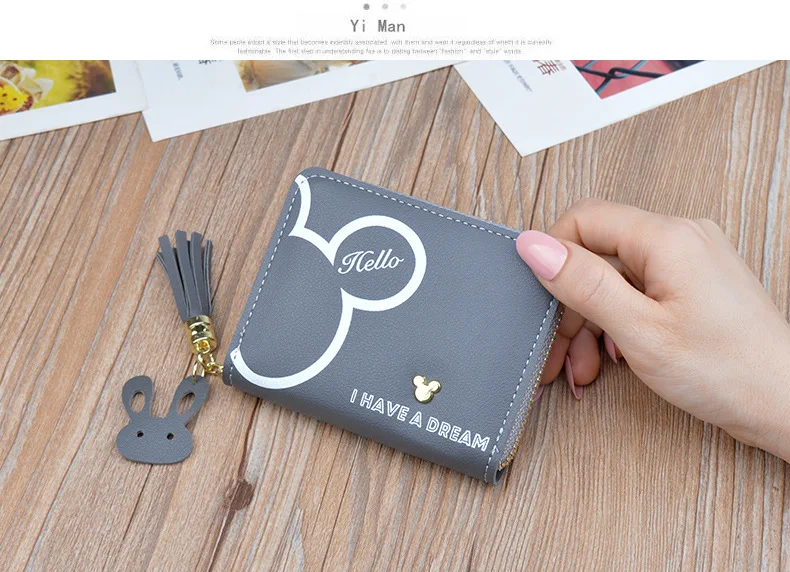 Disney Mickey mouse Small wallet lady short zipper tassel key coin purse student small mini wallet Minnie card holder Clutch