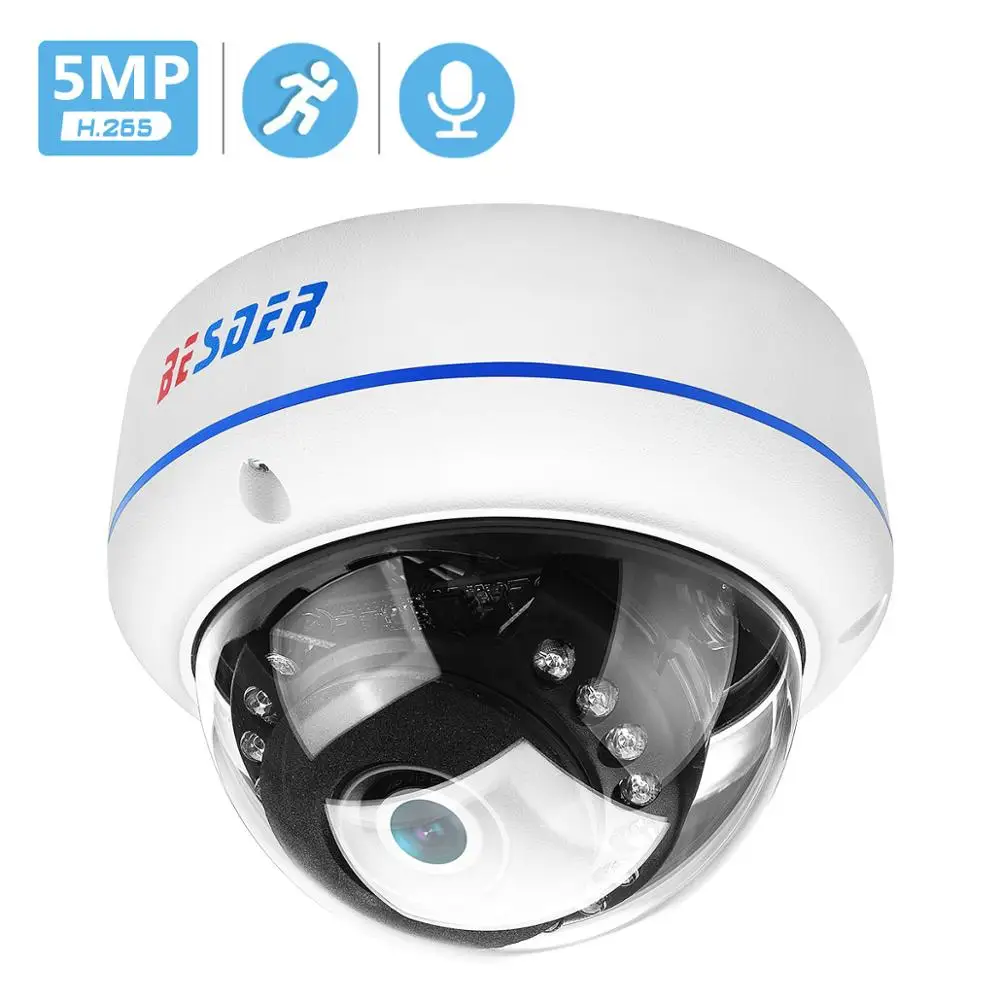 BESDER H.265 5MP 4MP 2 м IP Камера аудио камера ИК ночного видения купольная