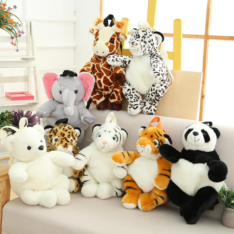 Hot Plush Animals Backpack Kids Kindergarten Boys Girls Stuffed Backpack Leopard Tiger Panda Polar Bear Purse Coin Books Bag portable kindergarten backpack for school children bag cartoon animal kids school bags for boys girls korean baby backpack 2 6y