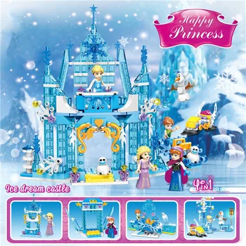 

358pcs Elsa Anna Magical Ice Castle Model Building Blocks Cinderella Princess Castle Bricks Toy Girls Gifts