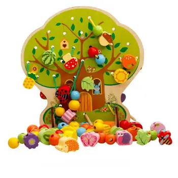 

Wooden Animal Fruits Vegetables Lacing Stringing Beads Children Educational Toys Develop children's intelligence perfect gifts