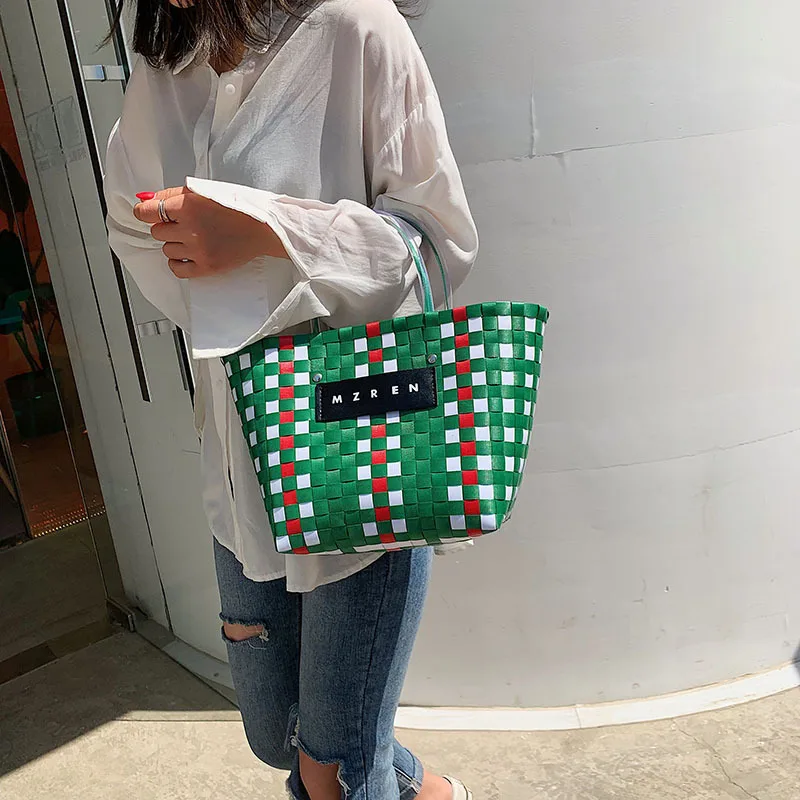 

Women Fashion Vegetable Basket Bag Simple Beach Bag Woven Shoulder Tote