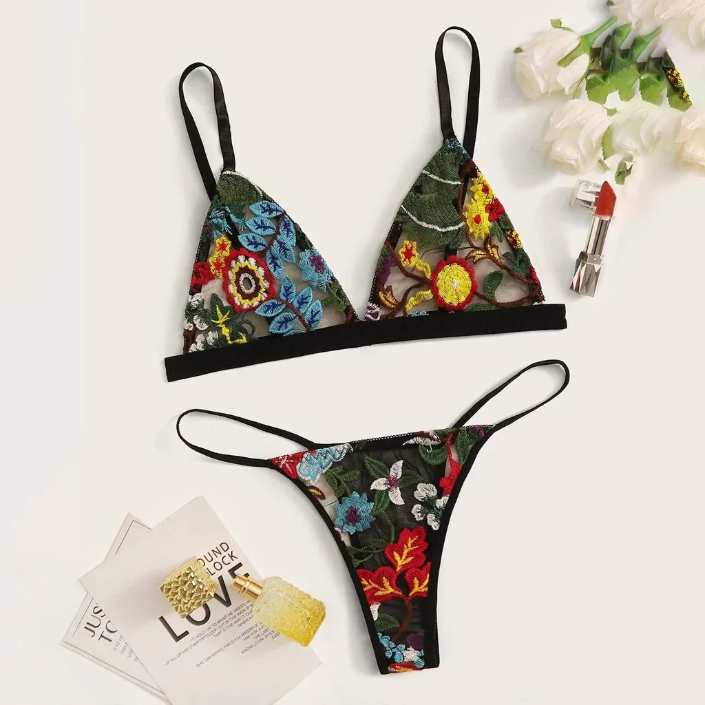 2 шт. сексуальный бюстгальтер набор женское нижнее белье с кружевом и вышивкой