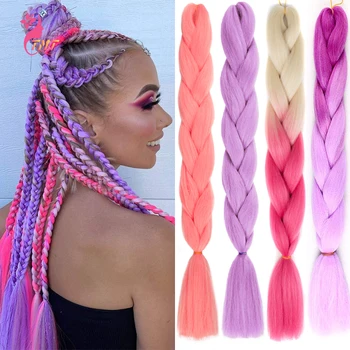 

24Inch Jumbo Braids Hair Ombre Crochet Hair Synthetic Braiding Hair Extensions Kanekalon Purple Pink Blue Red Color