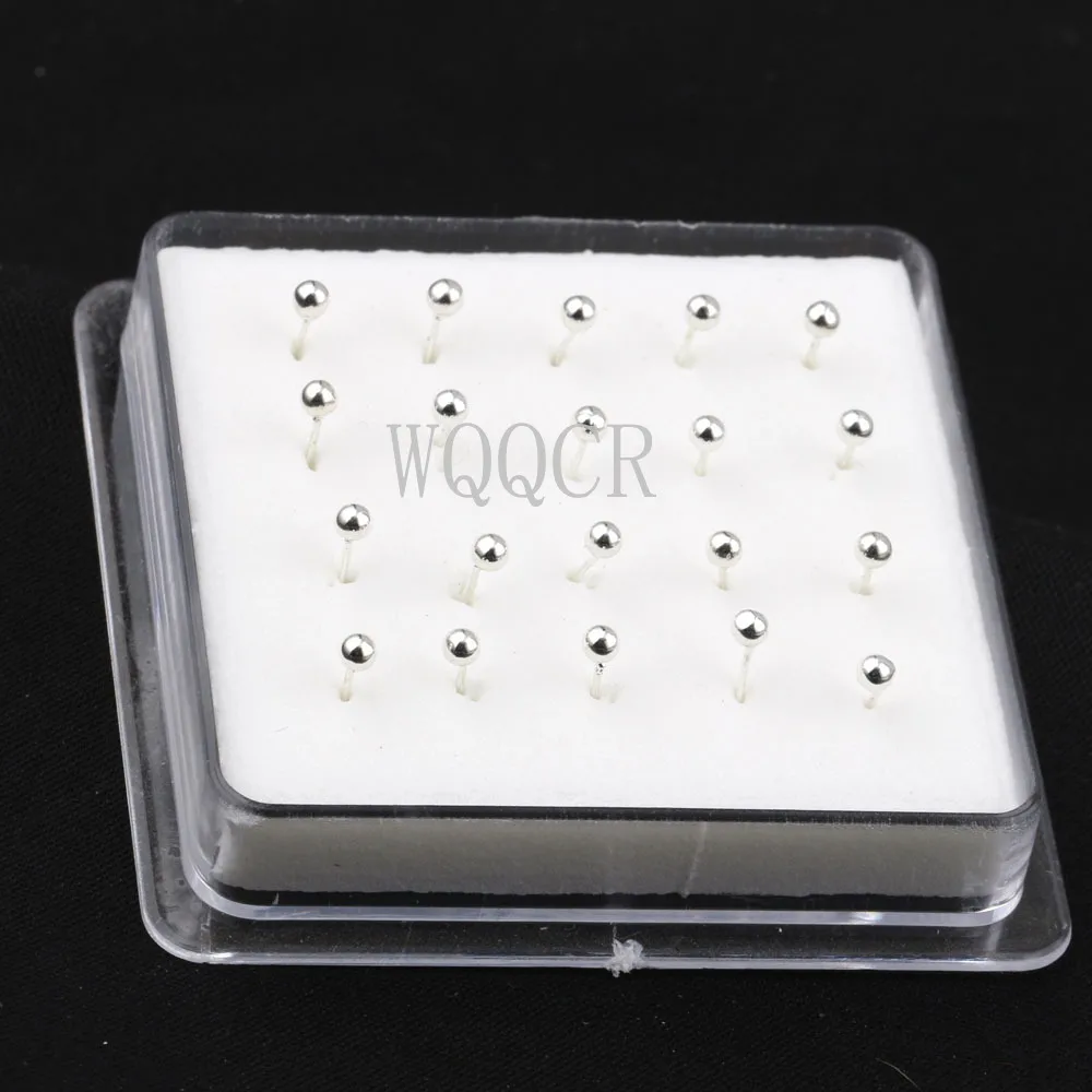 Small Ball Nose Rings Piercing Nose Studs 2.0mm Ball Shape 925 Silver/ Gold Color 20Pcs/Box Body Piercing Jewelry