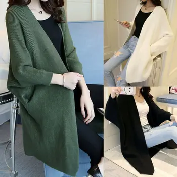 

Womens Chunky Knitted Sweater Pocket Coat Casual Bat Sleeve Cardigan Coat Top