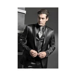 2022 New Arrival Peak Lapel Design Men's Shiny Black Suits Custom Made One Button Fashion Casual Wear Blazer 3 Pieces Skinny