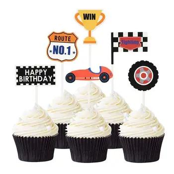 

36PCS Creative Racing Car Trophy Checkered Flag Cake Topper Birthday Cake Cupcake Dessert Topper Picks Cake Decoration Party
