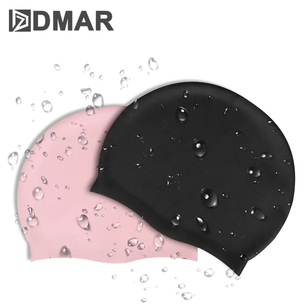 

DMAR Silicone Waterproof Swimming Caps Protect Ears Long Hair Sports Swim Pool Hat Swimming Cap Free size for Men Women Adult