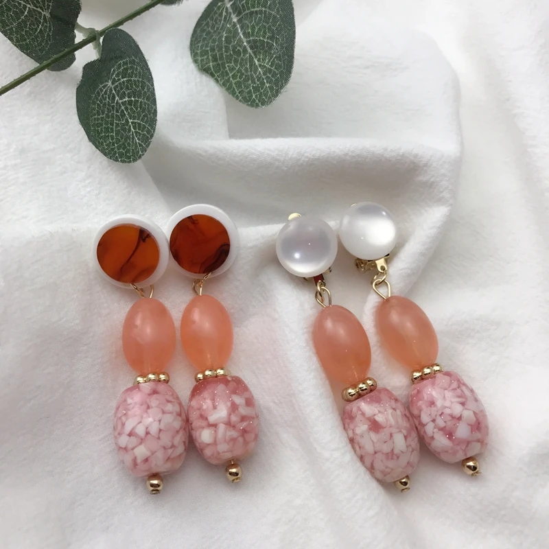 

Simple Geometric Resin Bead Clip Earrings for Girl Women Fashion Jewelry Accessories