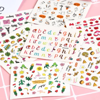

Summer Panda Cartoon Nail Art Sticker Food Water Sticker Cute Cartoon Letter Leaf Plant Heart Shaped Food Finger Design BB2